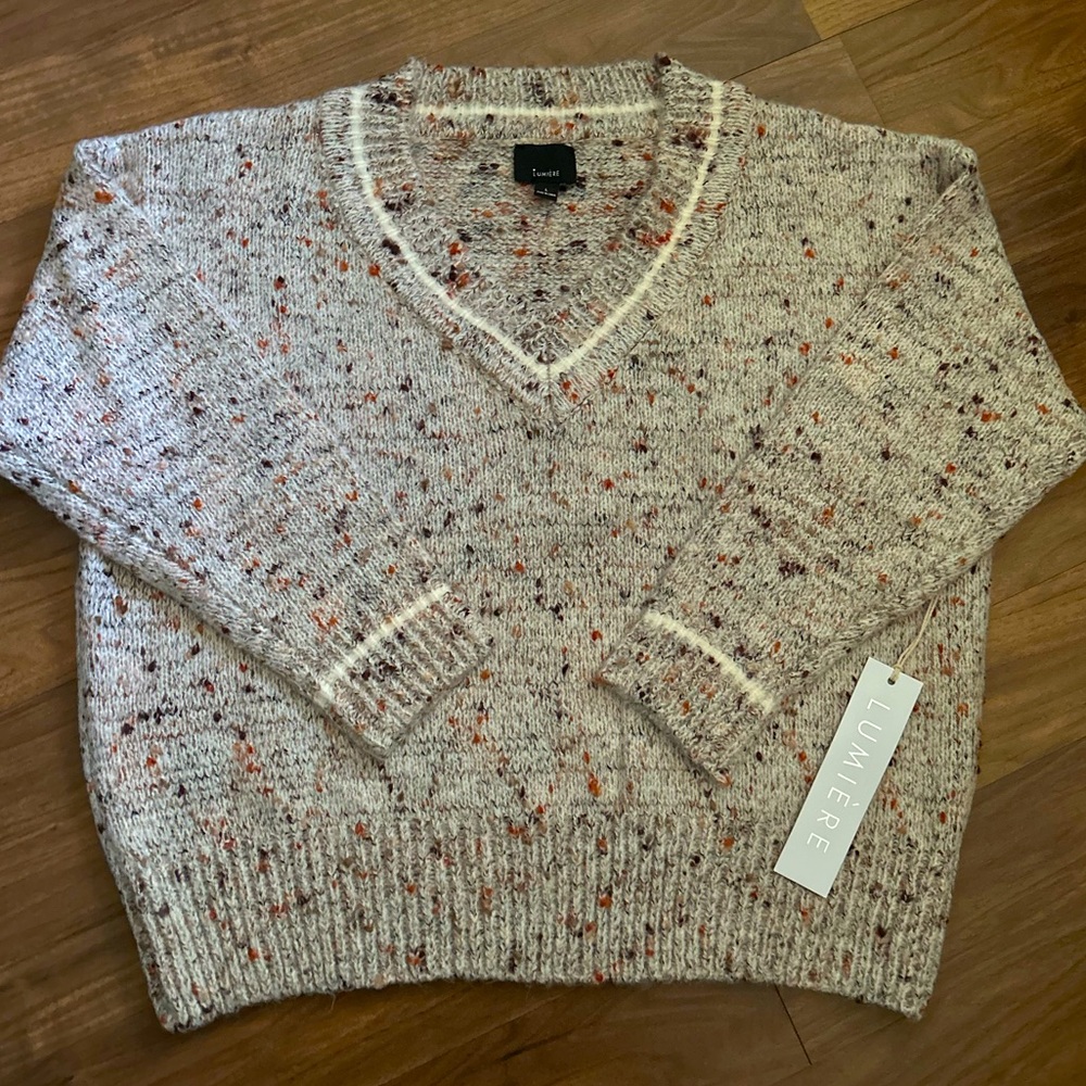 Lumiere Multicolor Speckled Knit V-neck Sweater Size L